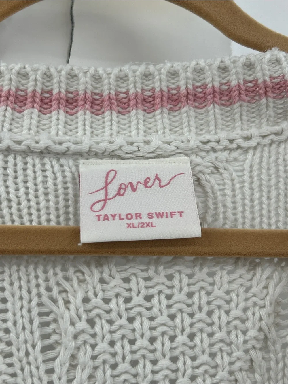 Taylor Swift Lover Cardigan Cream Pink Heart Cable Knit Sweater Size XL/2XL